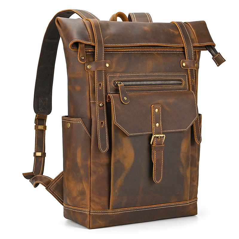 LazyZoom New Crazy Horse Für Männer Echtes Leder Große Kapazität Doppel Schulter Tasche Outdoor Reise Wandern Rucksack_voghion.com
