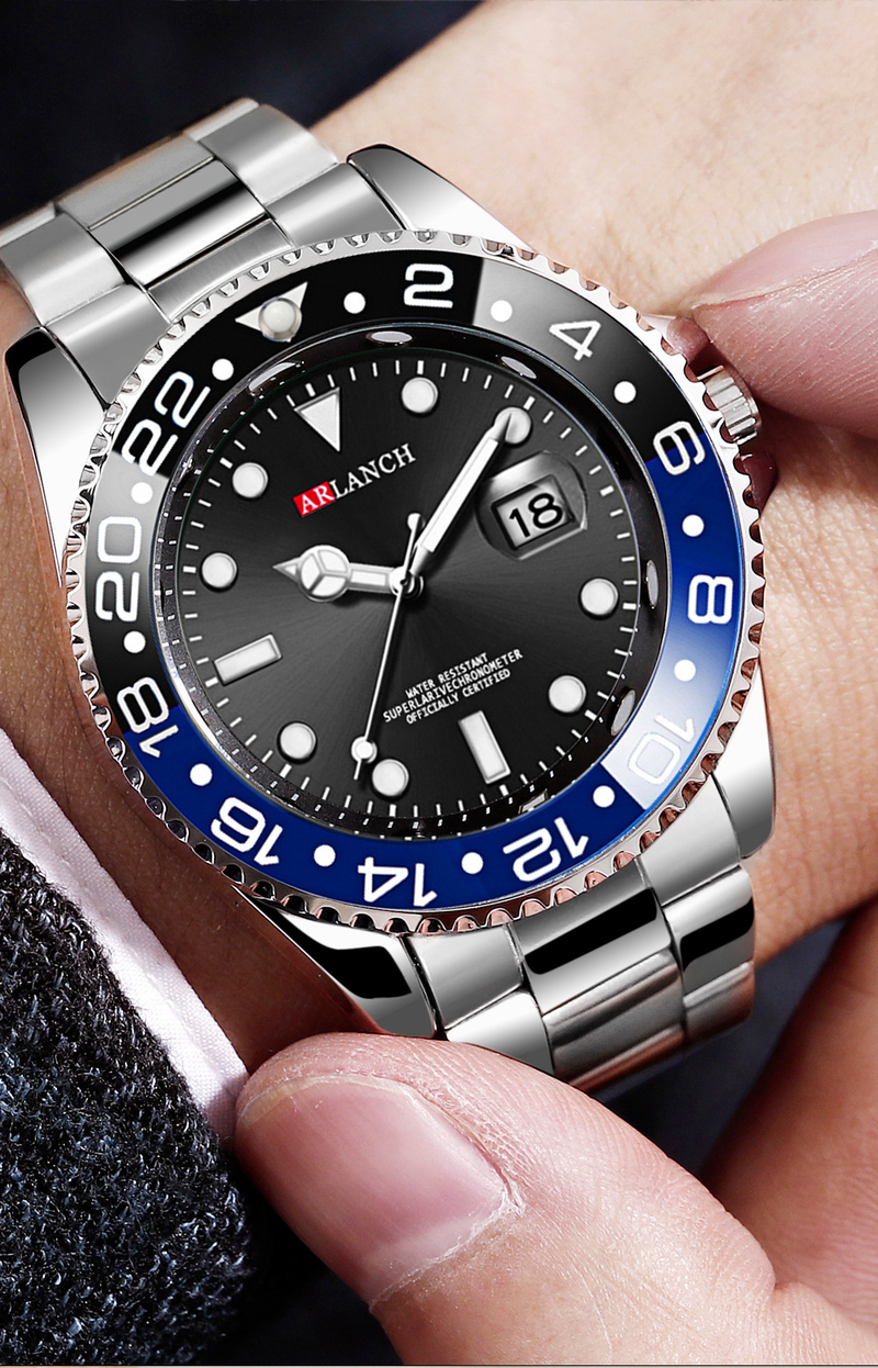 Men's Sporty Quartz Watch With Luminous Hands, Date Display, And 30M Water Resistance - Stainless Steel Case & Band, Mineral Crystal Glass_voghion.com