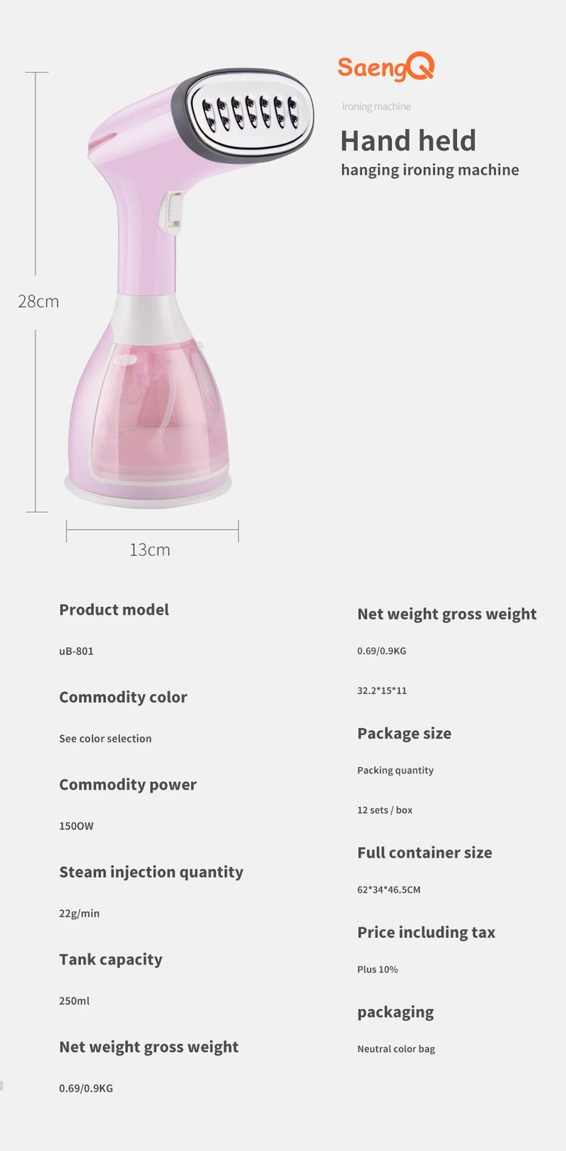 ACZT 1500 W Handdampfgerät für Kleidung – 280 ml Schnellaufheiz-Vertikalbügeleisen_voghion.com