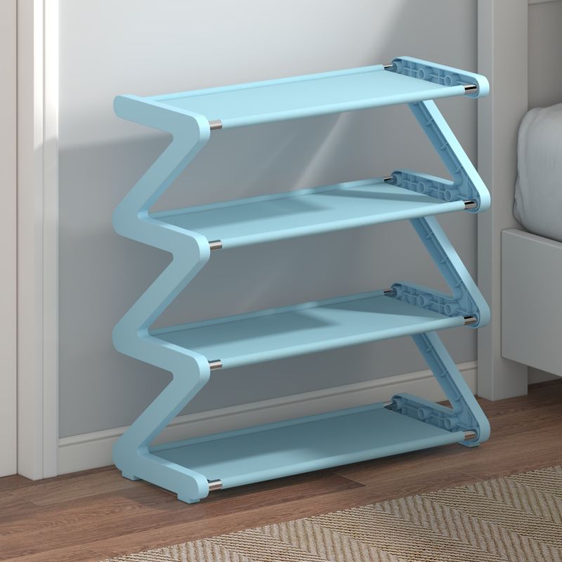 4-Tier Z-Shaped Plastic Shoe Rack – Space-Saving, Easy Assembly, Modern Shoe Organizer For Home (Grey/Blue/Pink/Black)_voghion.com