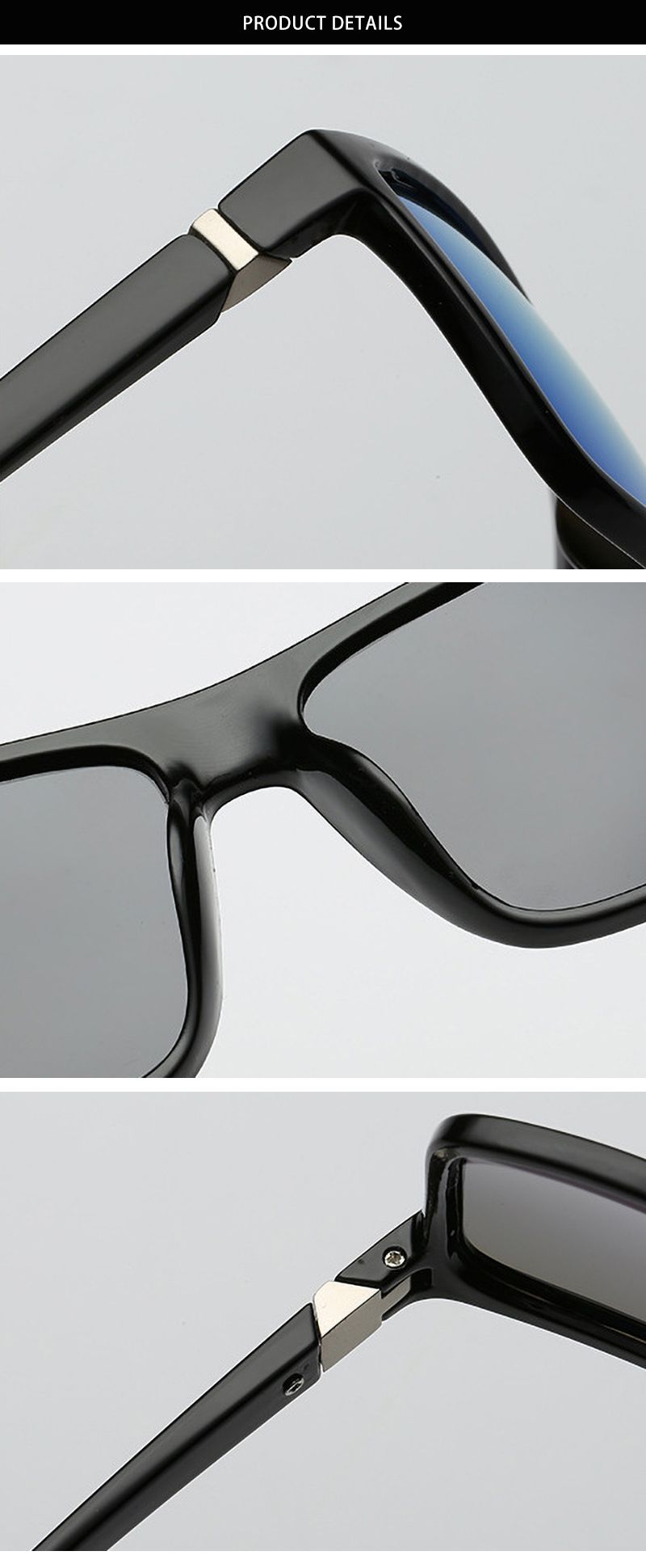 Occhiali da sole classici neri quadrati polarizzati da uomo, occhiali da sole blu a specchio alla moda, unisex, vintage, antiriflesso, per la guida_voghion.com