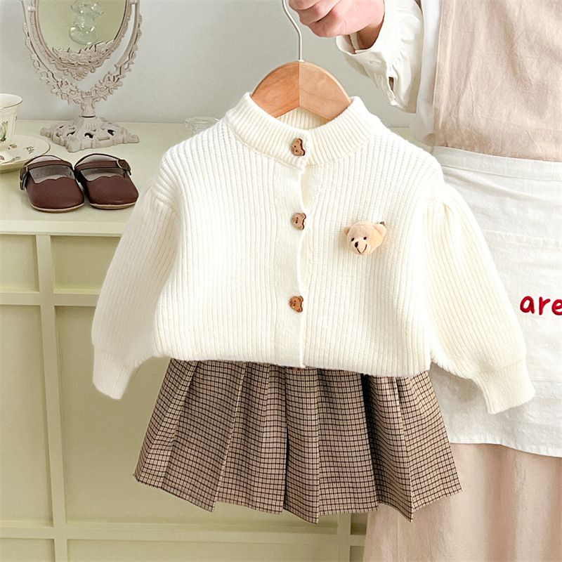 "Mädchen-Strickpullover & Prinzessinnenkleid, 2-teiliges Set - Weicher Acrylstoff, Cartoon-Muster, Langarm, Winter- & Herbst-Outfit für Kleinkinder (3-8 Jahre)_voghion.com