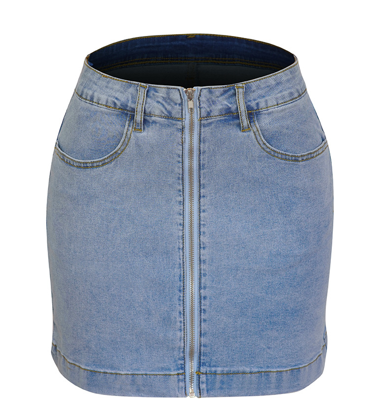Falda corta de mezclilla elástica con cremallera para mujer súper caliente_voghion.com