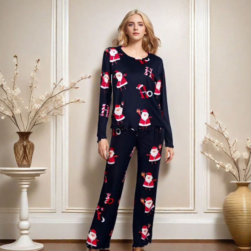 Herbst Winter Weihnachten Stil Neue Ärmel Lange Hosen Gedruckt Pyjamas Für Frauen Einfache Casual Homewear Set_voghion.com