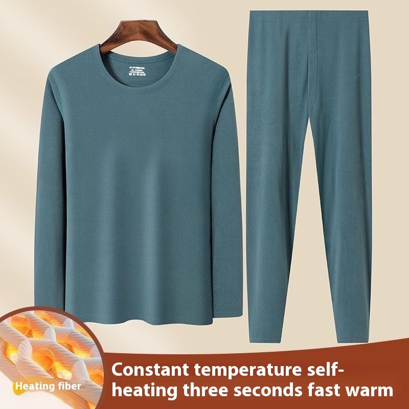 2024 Nuovo girocollo autunno vestiti pantaloni per moda autunno/inverno bifacciale caldo intimo uomo set autoriscaldante_voghion.com