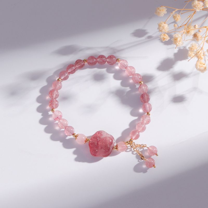 Round Natural Crystal Bracelet Niche Design Fringed Bracelet Strawberry Crystal Cat Claw Bracelet Bracelet Jewelry Gifts_voghion.com
