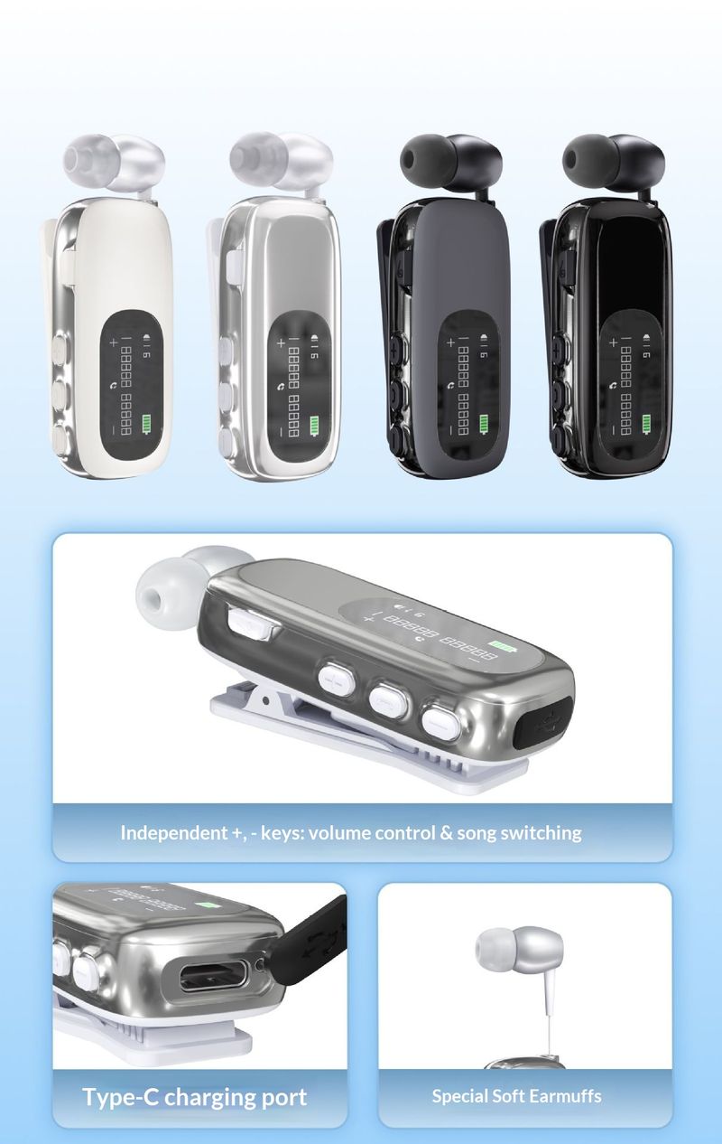 NeoGear Cross-Border Nieuwe 5.4 Draadloze In-Ear Smart Digital Display Telescopisch Enkel Oor Ultralange Batterijduur Clip-On_voghion.com