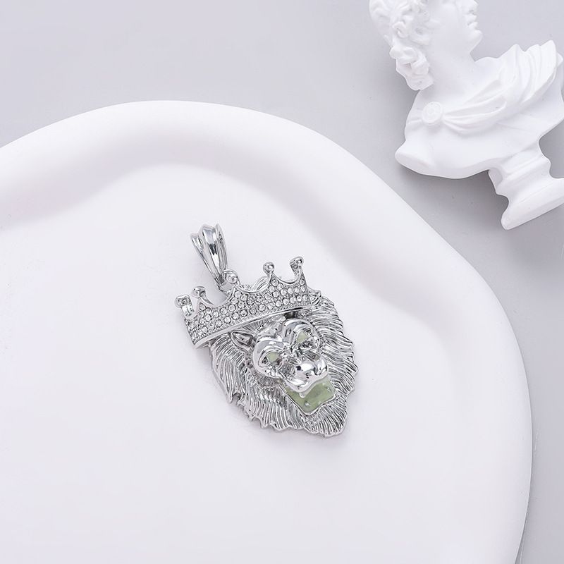 Collier en alliage avec pendentif tête de lion pour homme, bijou hip-hop, motif torsadé de pâte frite_voghion.com