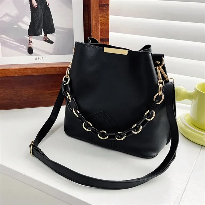 Borsa a tracolla da donna alla moda, completamente abbinata, con tracolla portatile e secchiello, stile coreano, 250314l_voghion.com
