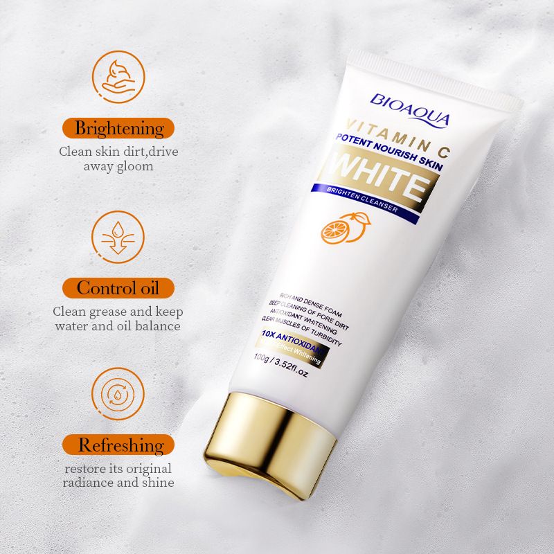 BIOAOUA Vitamin C Whitening And Brightening Facial Milk Oil Control Deep Cleansing_voghion.com