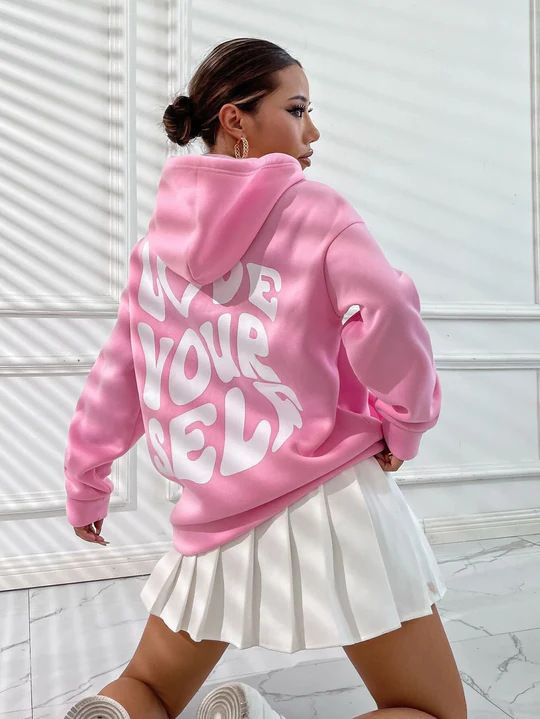 New Women's Fleece Hoodie With Letter Print On Back_voghion.com