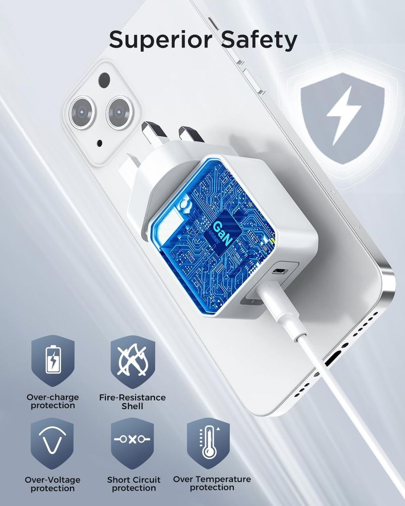 Chargeur rapide USB-C 35 W avec adaptateur secteur et câble pour iPhone 16/15 (Royaume-Uni)_voghion.com