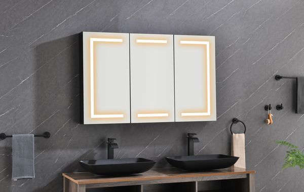 48 In. W X 30 In. H LED Mirror Medicine Cabinet With Lights; Dimmer; Defogger; Clock; Temp Display_voghion.com