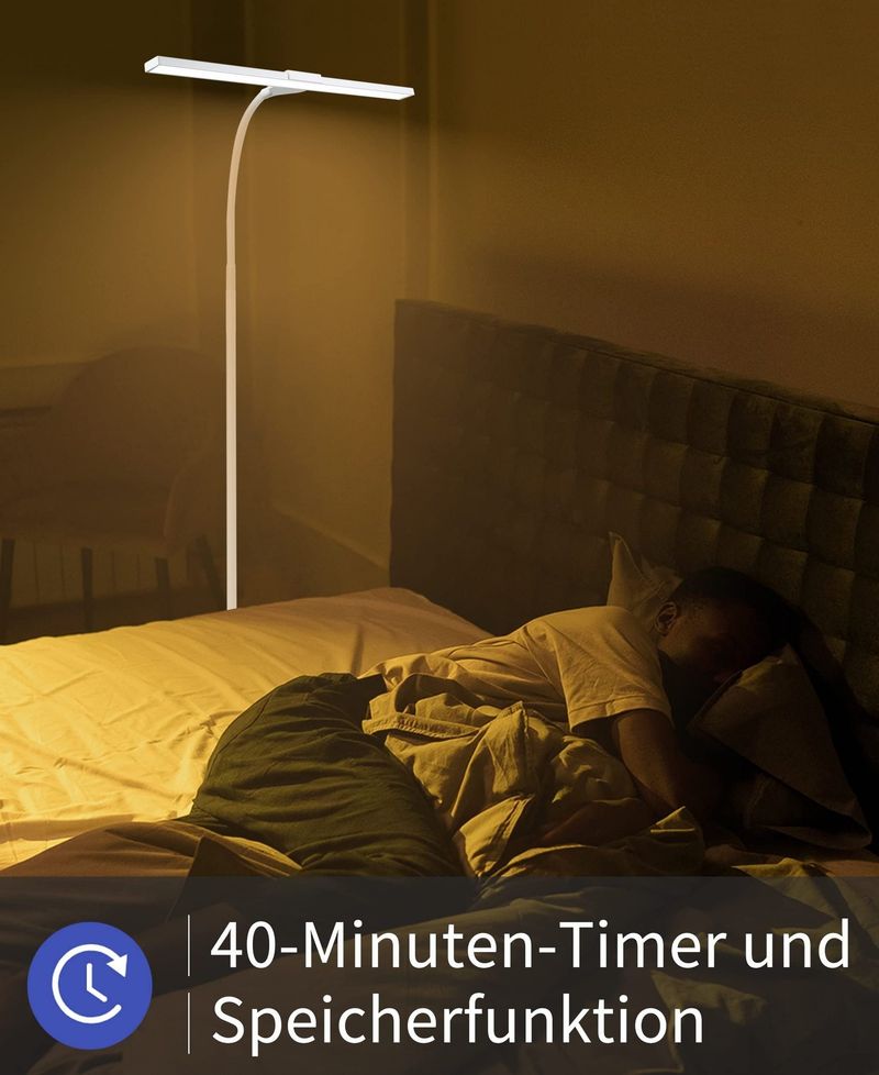 Glitzerlife LED Stehlampe Stehleuchte Dimmbar - Weiß Moderne Touch Control Leselampe Wohnzimmer 10W Mit Timer Und Memory Funktion Touch Flexibler Schwanenhals_voghion.com