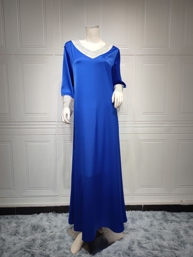 Abito lungo da donna in maglia di diamanti con paillettes in raso per donne musulmane_voghion.com