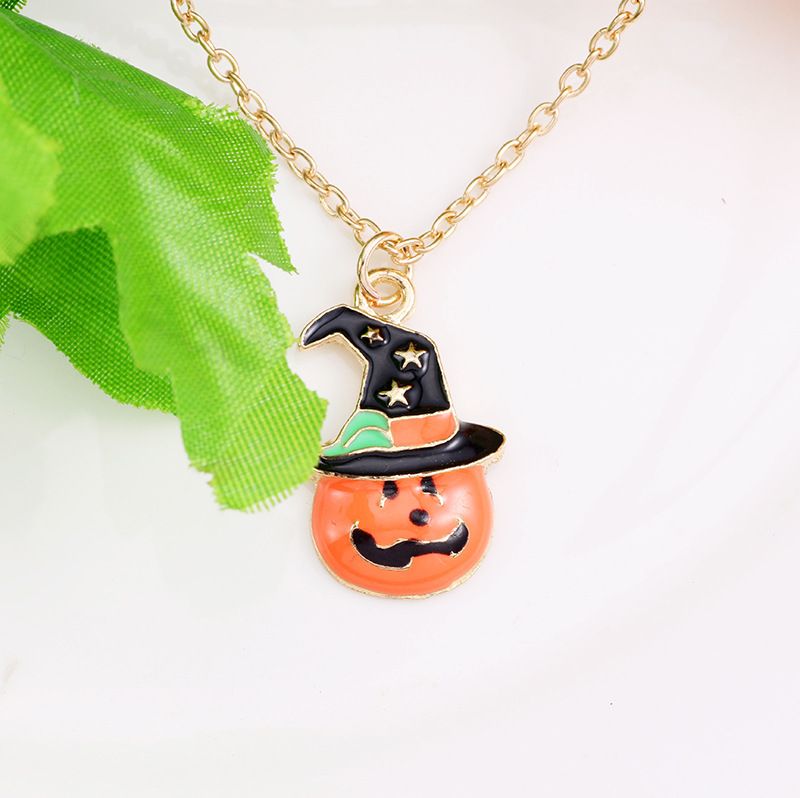 Gioielli alla moda e di personalità a tema Halloween, collana creativa con testa di gatto, cappello magico con zucca e olio, pendente a catena, regalo esagerato_voghion.com