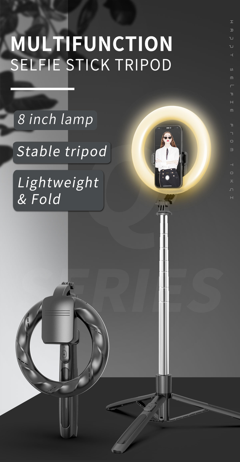 8-Zoll-Selfie-Ringlicht mit 66-Zoll-erweiterbarem Stativ und Telefonhalter, tragbares dimmbares LED-Ringlicht_voghion.com