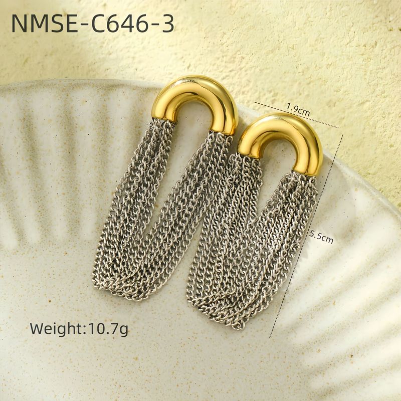Women's Jewelry Elegant Curved Chain Drop Earrings With Tassel Design, Stainless Steel C-Shaped Hoop Earrings For A Sophisticated Look_voghion.com