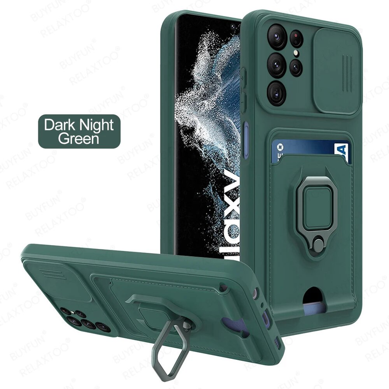 For Samsung Galaxy S24 Ultra Case Push Camera Protector Soft Cover S 24 Plus S24Ultra 5G Car Magnetic Card Slot Ring_voghion.com