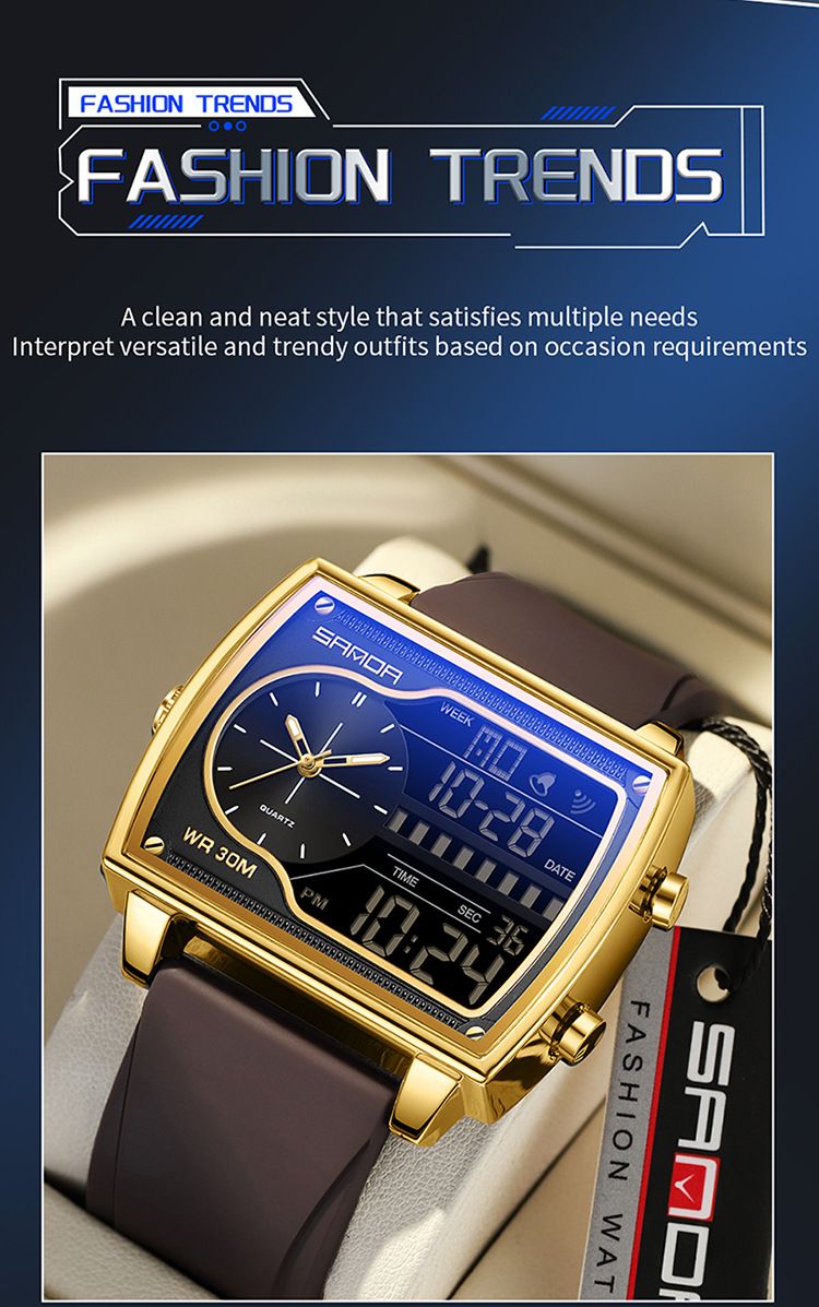 Montre carrée multifonction haut de gamme pour homme avec affichage lumineux, étanche à 30 m, double fuseau horaire et chronographe – Élégante pour le travail et les loisirs_voghion.com