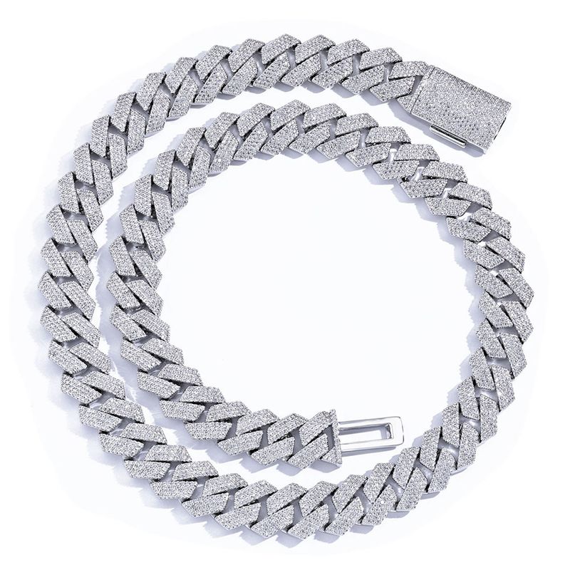 Catena a maglie cubane Hip Hop per uomo e donna con zirconi, design a 4 file con taglio a diamante, larghezza 15 mm, lunghezza regolabile per collana e bracciale_voghion.com