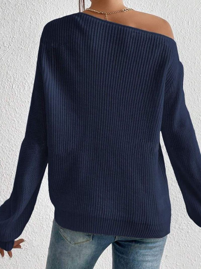 Forensen Stijl Herfst En Winter Nieuwe Persoonlijkheid Off Shoulder Pullover Gebreid Effen Kleur Los Casual Veelzijdige Pullover Een Schouder Hals Trui_voghion.com