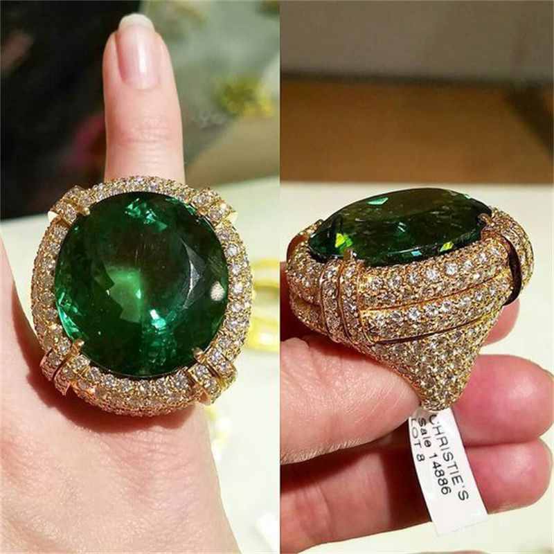 Ready Stock Zarter Charme Gold Farbe Runde Geometrie Weiß Grün Stein Ringe für Frauen Hochzeit Verlobung Schmuck_voghion.com