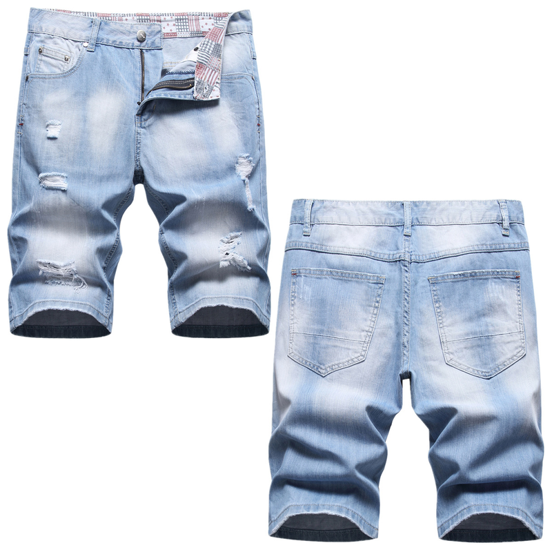Männerkleeder Summer dënn Denim Shorts Männer gerappte mëttel Hosen Trend locker riicht gedréckt Männer Véierelshosen_voghion.com