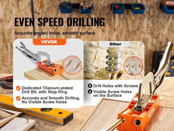 VEVOR Pocket Hole Jig, 56 Pcs Mini Jig Pocket Hole System With 9" C-clamp, Step Drill, Wrench, Square Drive Bit, Drill Stop Ring, And Screws, For DIY Carpentry Projects_voghion.com