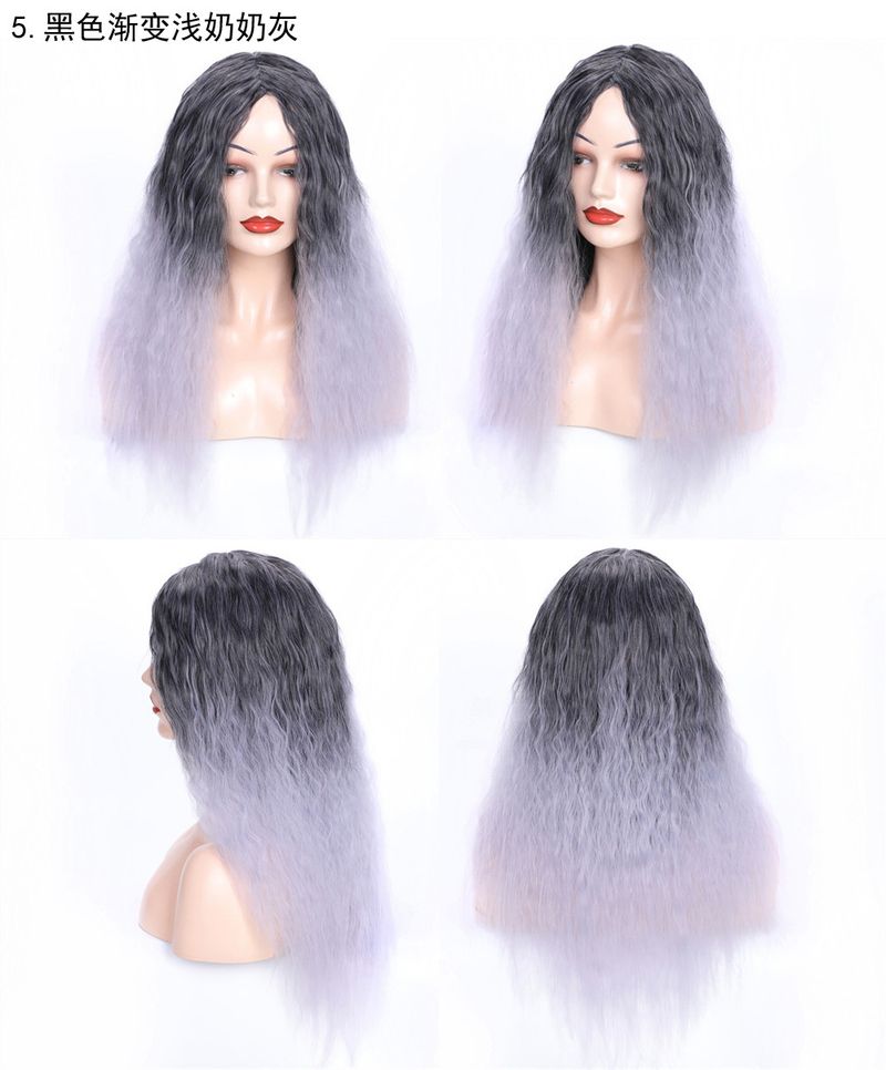 Matte realistic corn perm long curly hair wig head wool curl middle long hair wig head fluffy curly hair wig_voghion.com