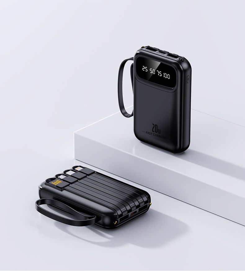 20000mAh Mini Power Bank With Built-in Cable – Ultra-Compact Portable Charger, High Capacity Fast Charging For Phones, Travel Gift_voghion.com