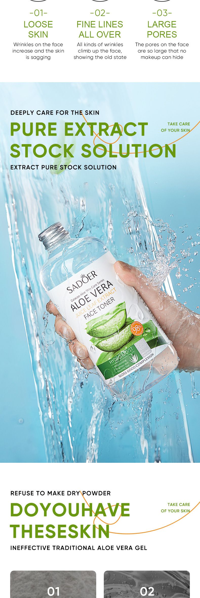 Volles englisches Aloe Vera-Gesichtswasser, 500 ml, SADOER, feuchtigkeitsspendendes Make-up-Wasser mit großer Kapazität_voghion.com