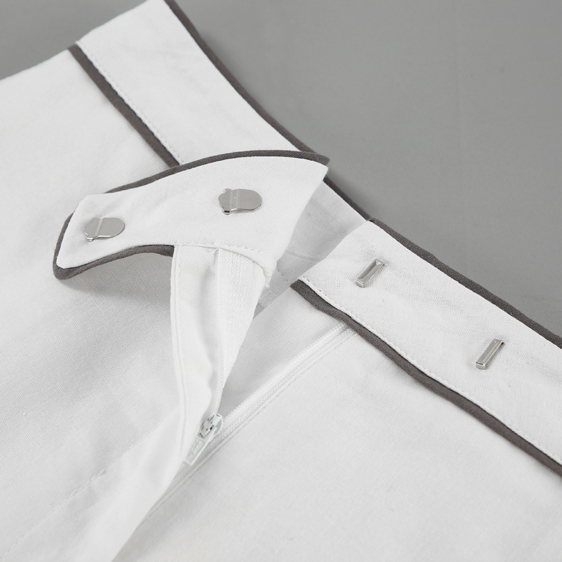 abito a maniche lunghe in cotone e lino moda casual design da donna camicia a contrasto in bianco e nero pantaloncini set da due pezzi_voghion.com