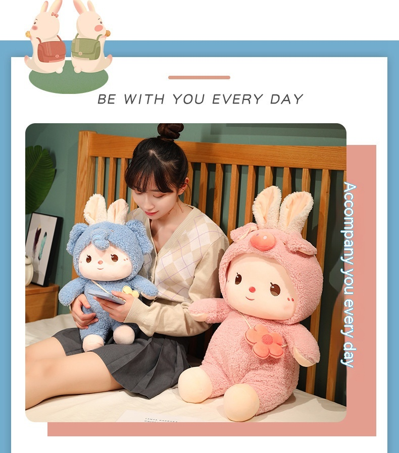 Cute backpack transformed into internet famous little plush toy, girl doll, zodiac rabbit year mascot_voghion.com