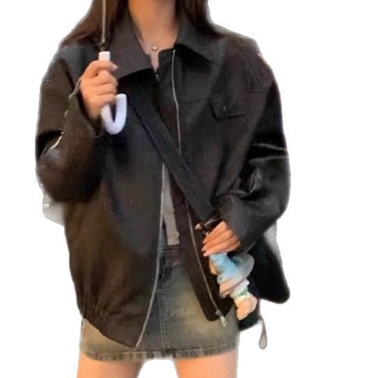 Giacca da motociclista piccola in pelle PU Melard in stile americano, primavera e autunno 2025, marrone per donna_voghion.com