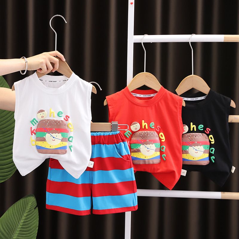 Children's and boys' suit 2024 new westernized baby burger vest striped pants summer clothing trend_voghion.com