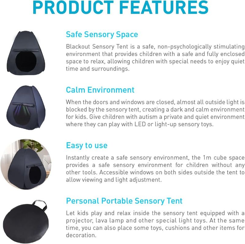 Cwsk Sensory Tent For Kids - Portable Pop-Up Calming Nest With CPC Certification, Blackout Tent For Focus & Relaxation (ADHD, Autism, SPD)_voghion.com