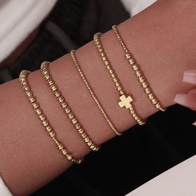 Cross Border New CCB Round Bead Cross Beaded Bracelet Combination Fashionable And Versatile Trendy Stacking Elastic Bracelet For Women_voghion.com