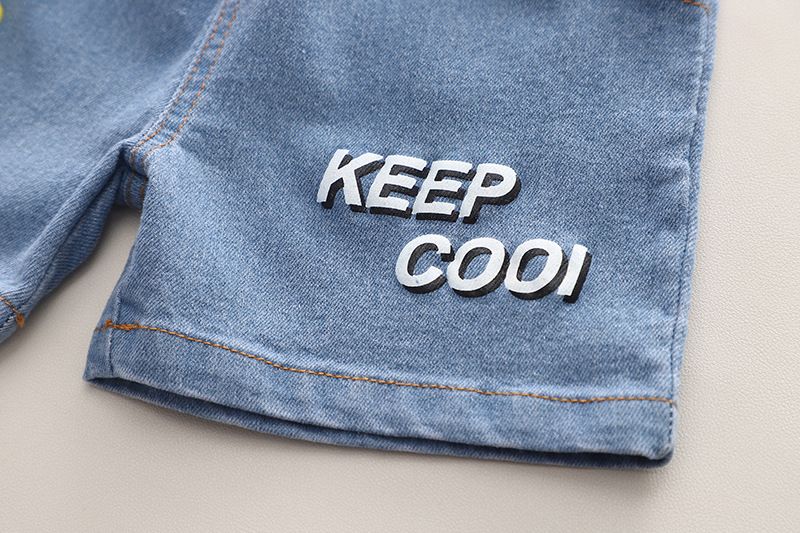 Neie Puppelchers-Summerkostüm kleng mëttelgrouss Jongen, zweedeelegt Set vun dënnen Cartoon-Kuerzärmel-Jeans-Shorts fir Puppelcher a_voghion.com