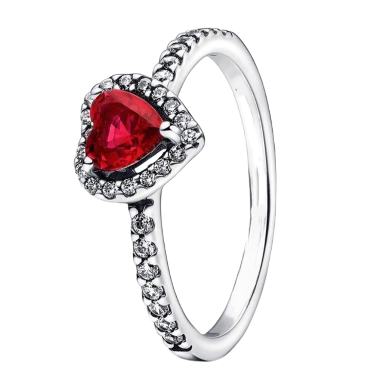 Anello a forma di cuore placcato in argento con placcatura in oro, anello a forma di cuore di lusso scintillante, tesoro rosso, alla moda e dolce_voghion.com