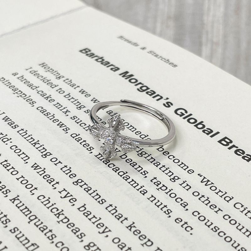 Tiqi S Anello indice Vajra con croce elegante e di alta qualità in argento puro leggero per donna alla moda_voghion.com