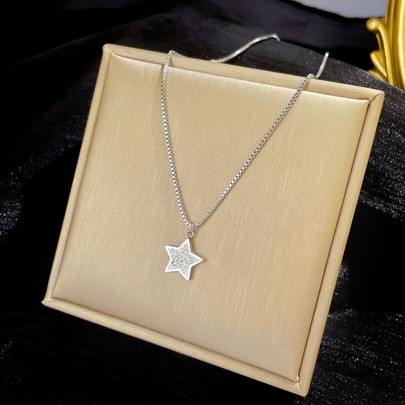 【Acciaio al titanio a corpo intero】 Collana in vero oro nella stella pentagonale estremamente semplice fornace a vento, maglia ins femminile_voghion.com