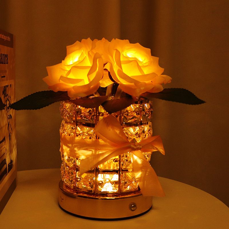 Nueva lámpara de ambiente de escritorio de cristal rosa, decoración de dormitorio, luz de cama, luz de noche, regalo de cumpleaños, decoración de ramo_voghion.com