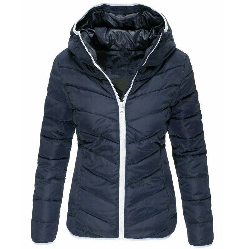Giacca da donna autunno e inverno, calda giacca casual coreana con cappuccio in tinta unita, corta e slim fit in cotone per donna_voghion.com