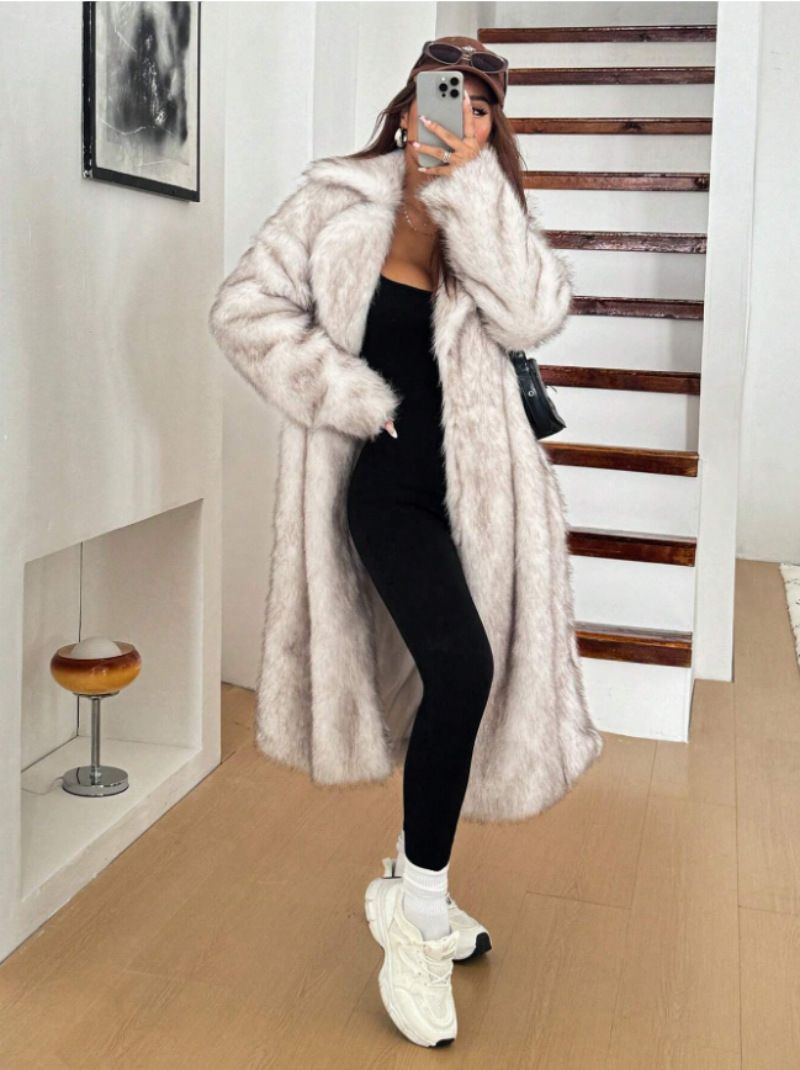 Luxury Faux Fox Fur Coat For Women – Long Winter Coat With Ombre Tips, Thick Warm Outerwear For Elegant Style (White/Black & White/Brown, S-Xxl)_voghion.com