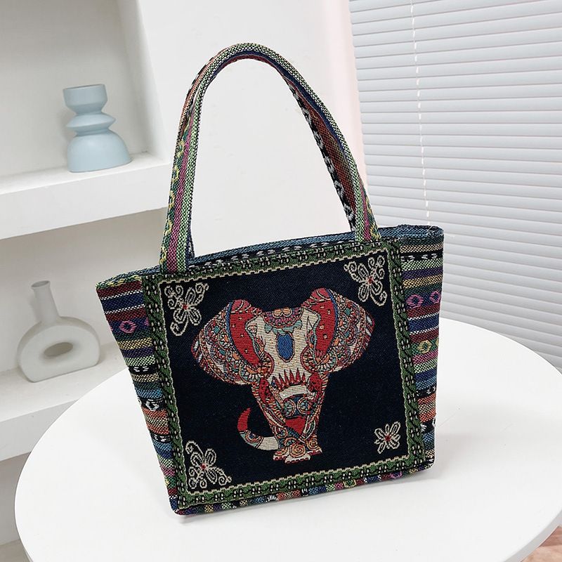 Nuova borsa da ufficio semplice da donna in stile etnico tailandese con elefante in Malesia, borsa in tela ricamata, piccola borsa_voghion.com