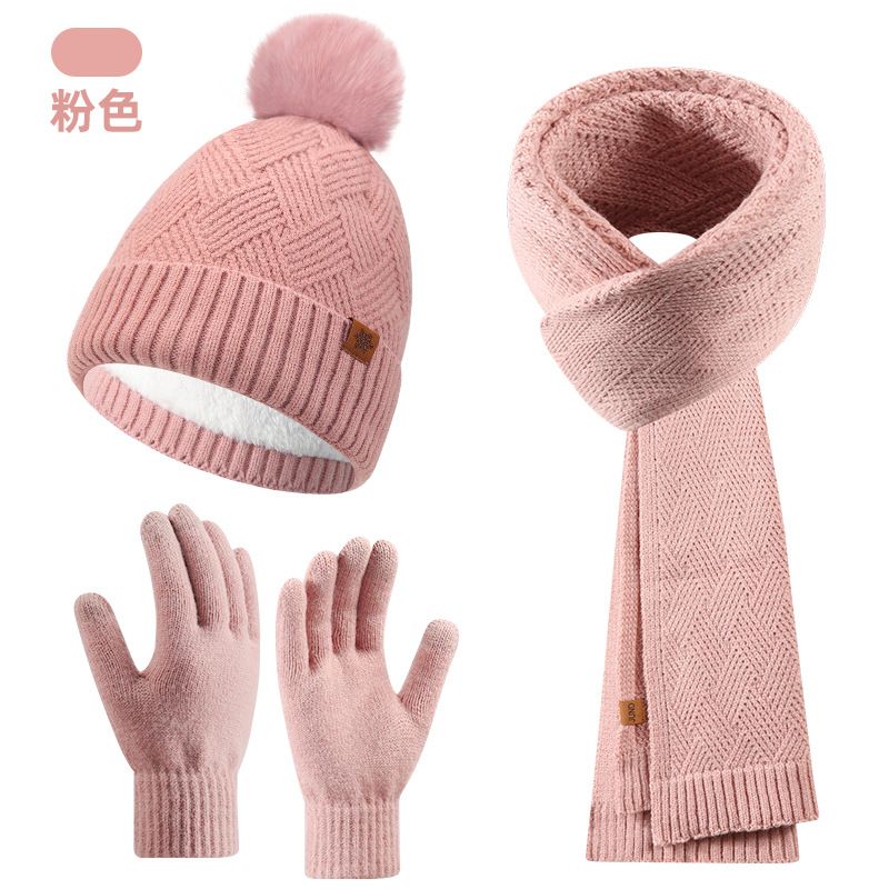 Schal Handschuhe Dreiteiliges Set Für Damen Herbst Winter Outdoor Warm Doppellagiges Garn Strickmütze_voghion.com