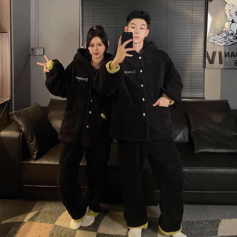 Toothless Couple Little Monster Long Winter Pajamas Cute Cartoon Plus Plush Thick Home Clothes Women's Set_voghion.com