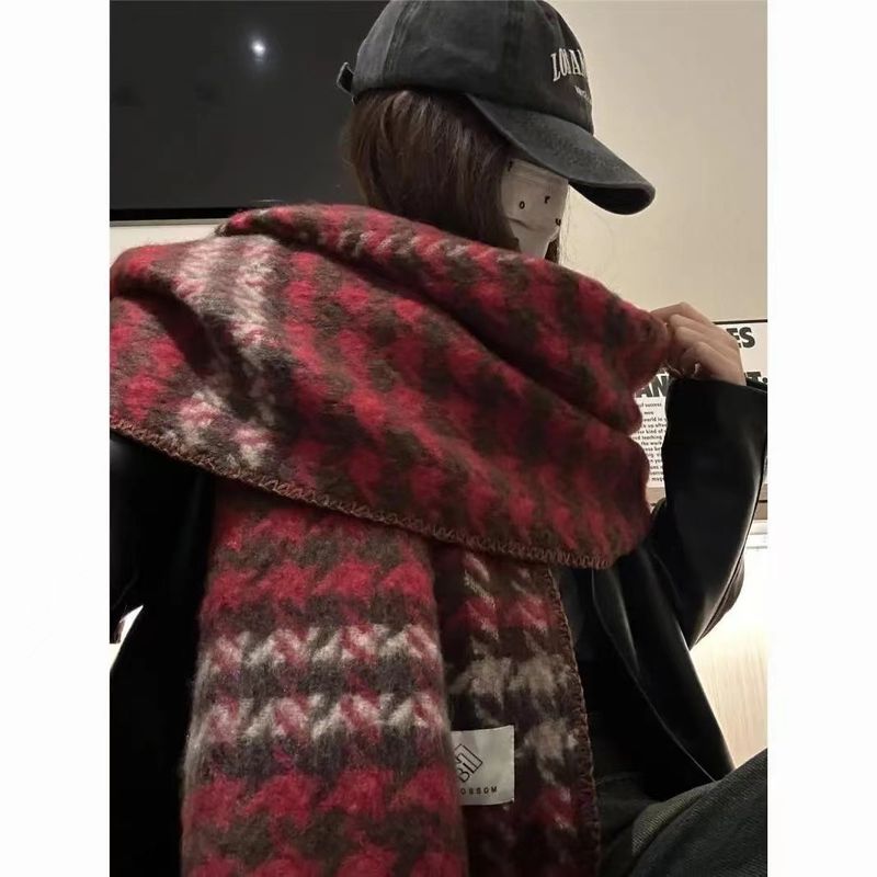2024 nieuwe verdikte warme Qianniao raster herfst en winter contrasterende kleur voor vrouwen Koreaanse versie veelzijdig temperament_voghion.com