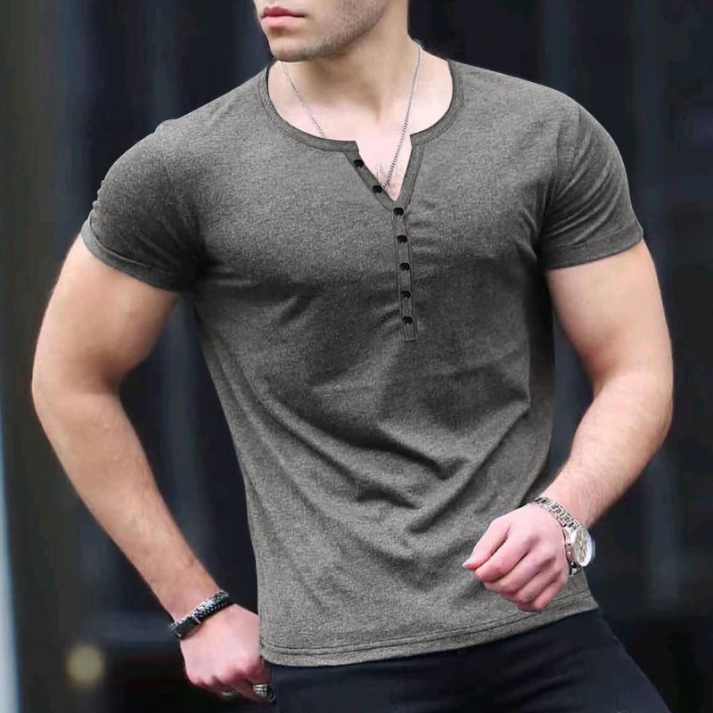 Maglietta dimagrante Henry Shirt da uomo, tinta unita, con bottoni, collezione estiva 2025, di qualità imbattibile_voghion.com